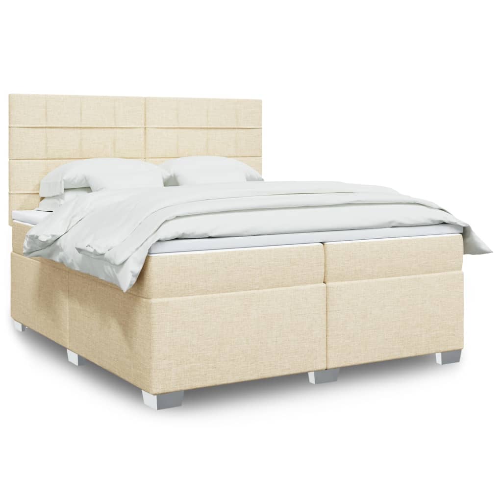 Boxspring met matras stof crèmekleurig 200x200 cm – afbeelding 1