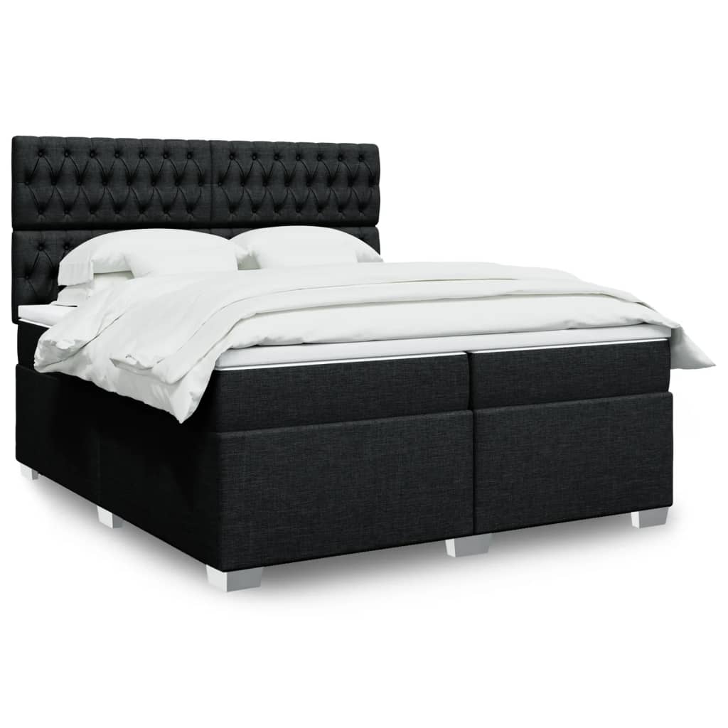 Boxspring met matras stof zwart 200x200 cm – afbeelding 1