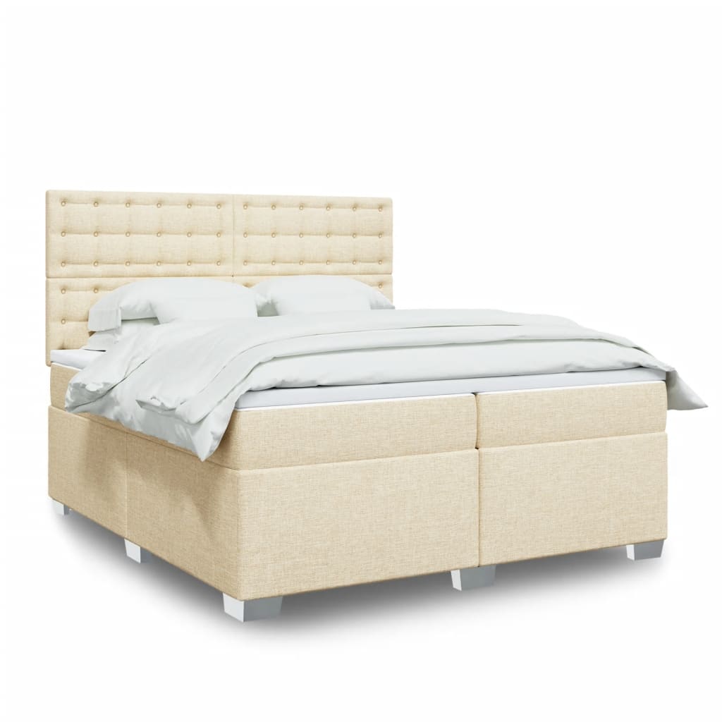 Boxspring met matras stof crèmekleurig 200x200 cm – afbeelding 1