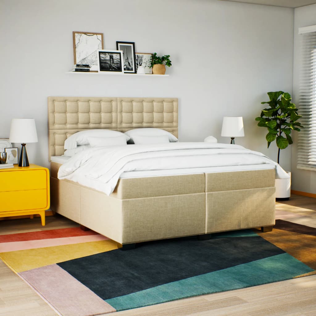Boxspring met matras stof crèmekleurig 200x200 cm – afbeelding 3