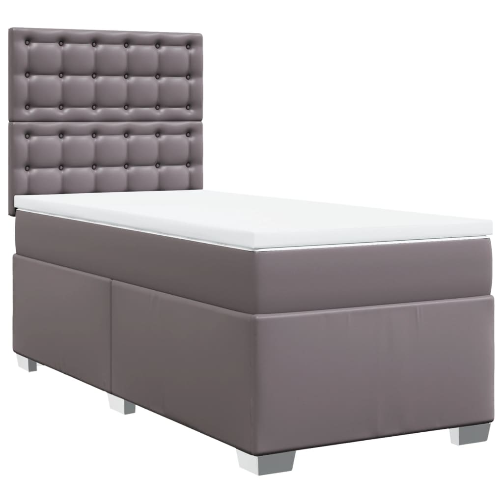 Boxspring met matras kunstleer grijs 90x200 cm – afbeelding 2