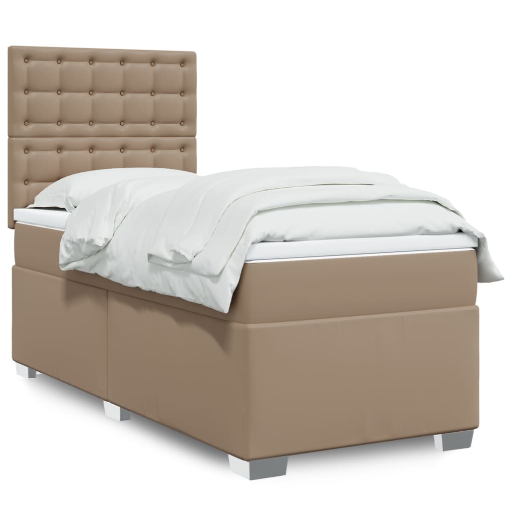 Boxspring met matras kunstleer cappuccinokleurig 100x200 cm – afbeelding 1