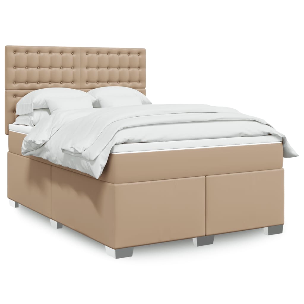 Boxspring met matras kunstleer cappuccinokleurig 160x200 cm – afbeelding 1