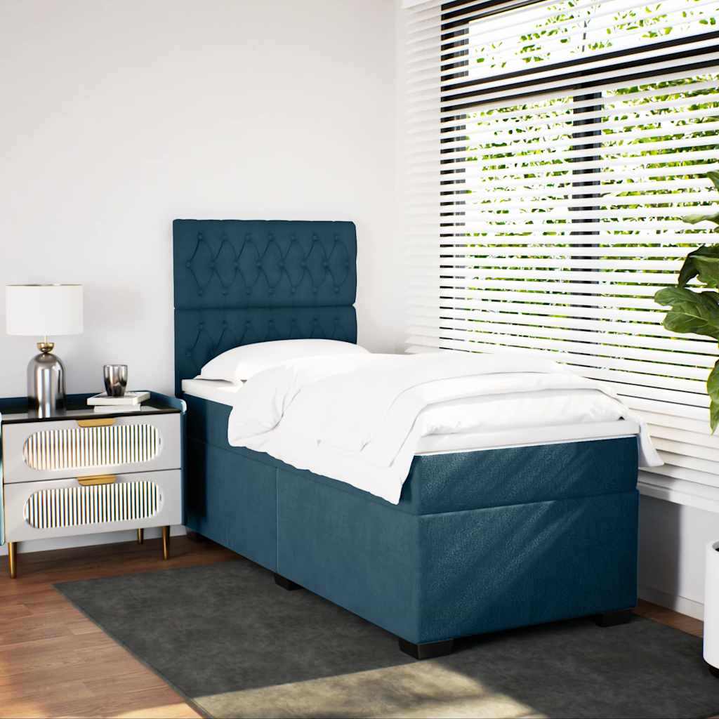 Boxspring met matras fluweel blauw 90x190 cm – afbeelding 3