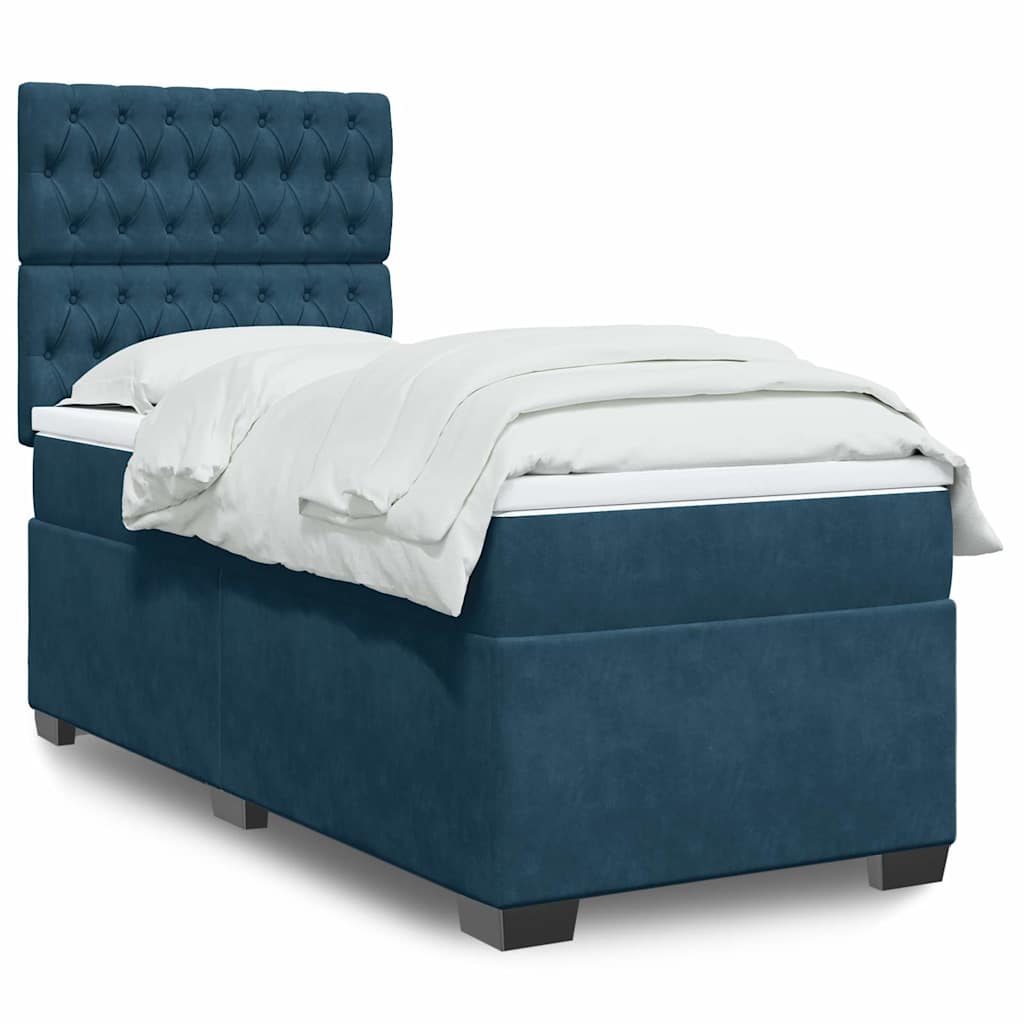 Boxspring met matras fluweel blauw 90x200 cm – afbeelding 1