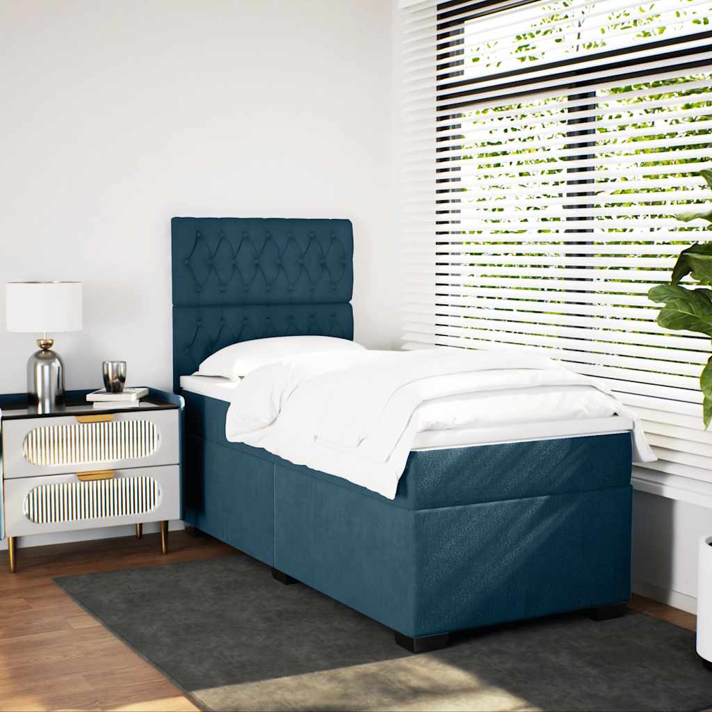 Boxspring met matras fluweel blauw 90x200 cm – afbeelding 3