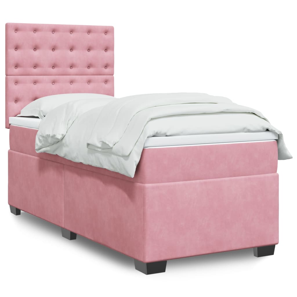 Boxspring met matras fluweel roze 90x200 cm – afbeelding 1