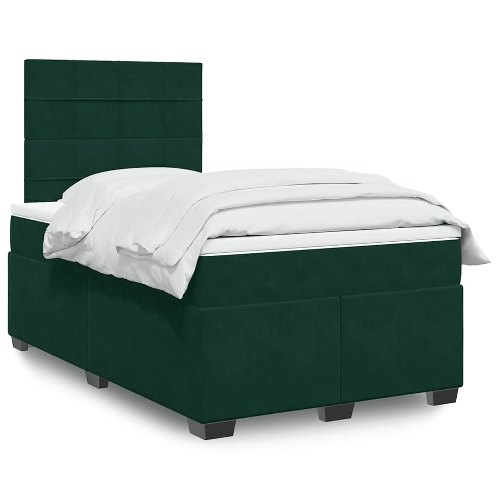 Boxspring met matras fluweel donkergroen 120x200 cm – afbeelding 1