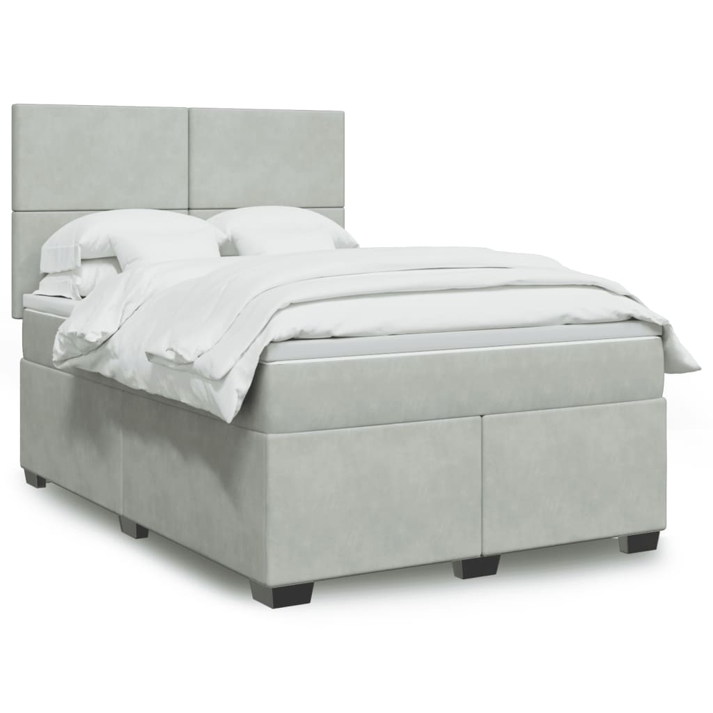 Boxspring met matras fluweel lichtgrijs 140x190 cm – afbeelding 1