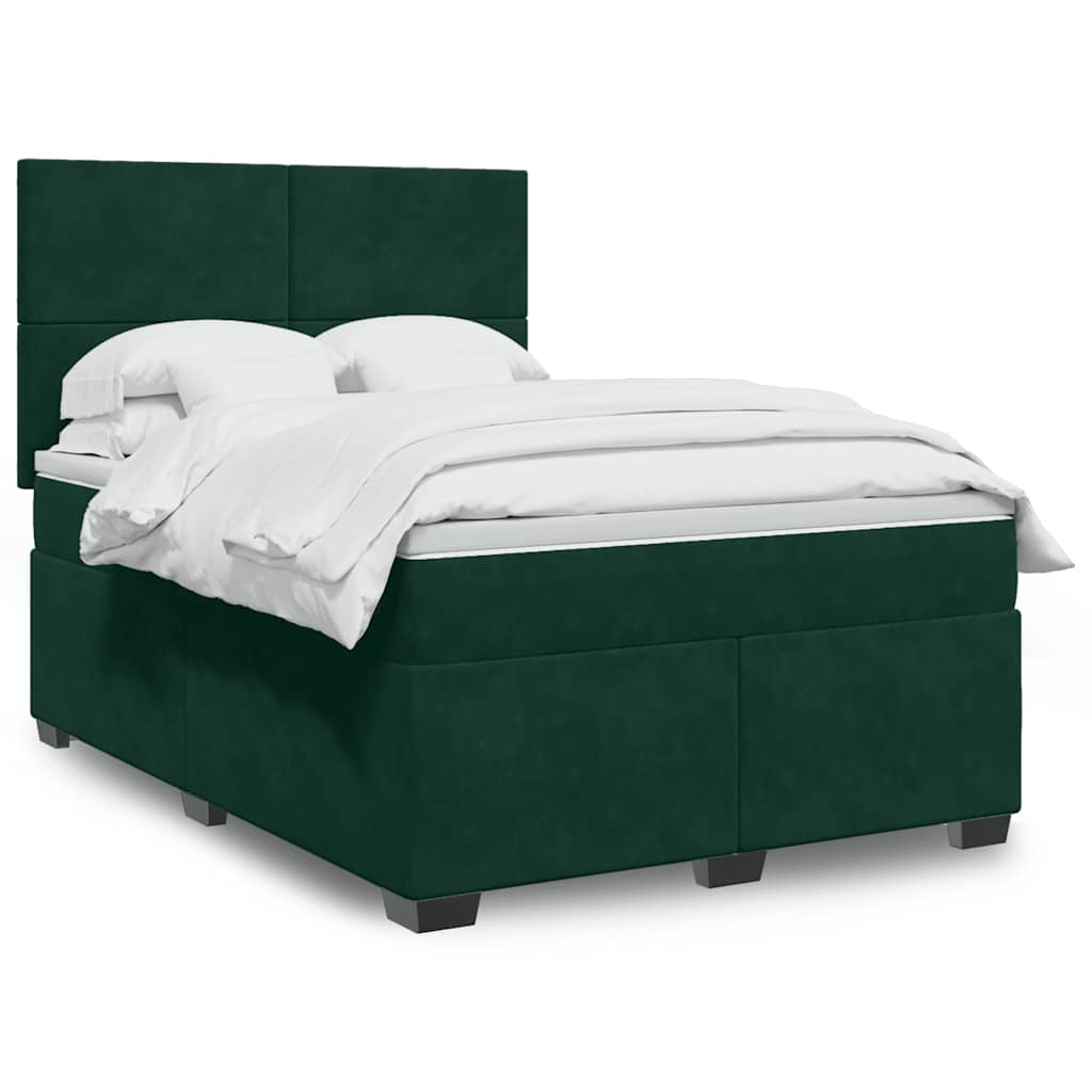 Boxspring met matras fluweel donkergroen 140x190 cm – afbeelding 1