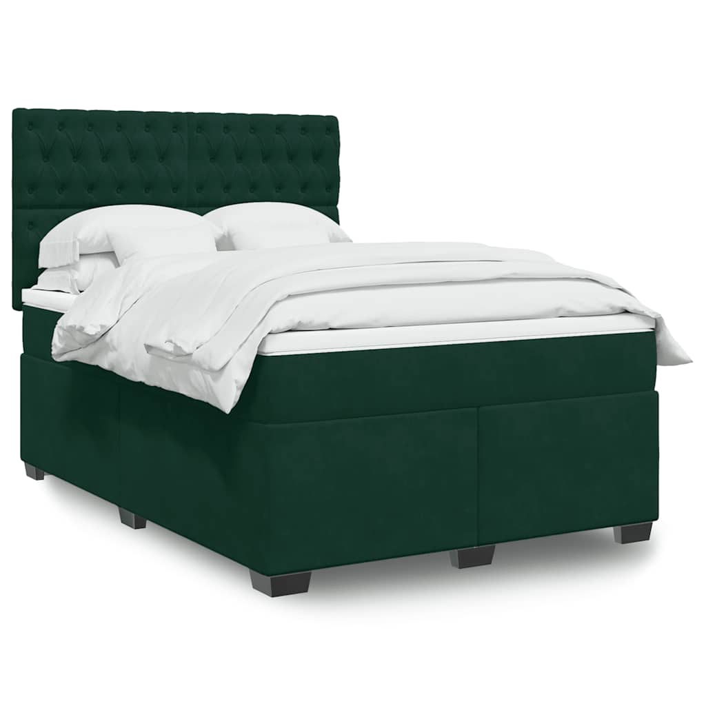 Boxspring met matras fluweel donkergroen 140x200 cm – afbeelding 1