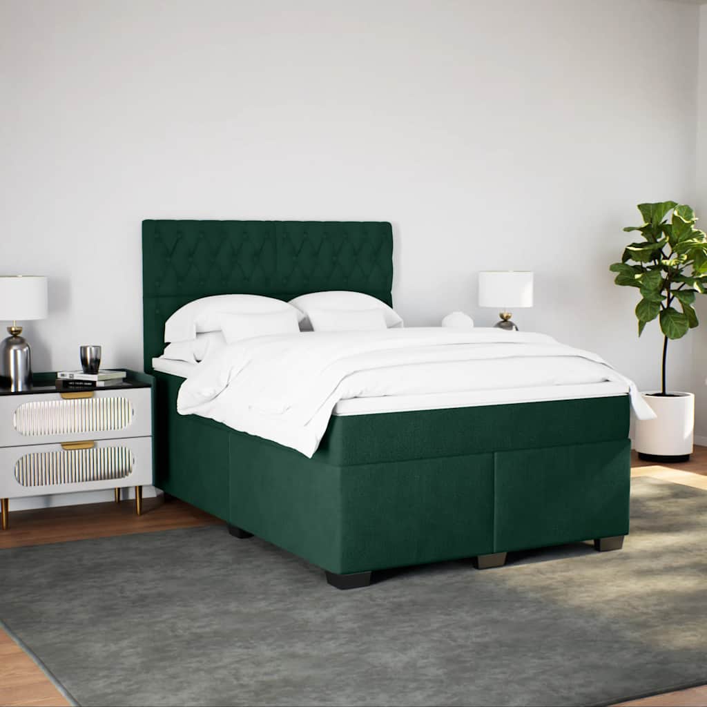 Boxspring met matras fluweel donkergroen 140x200 cm – afbeelding 3