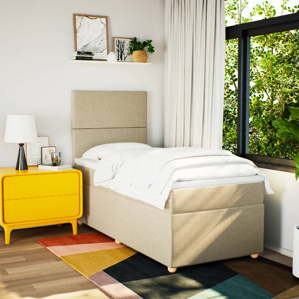 Boxspring met matras stof crèmekleurig 80x200 cm – afbeelding 3