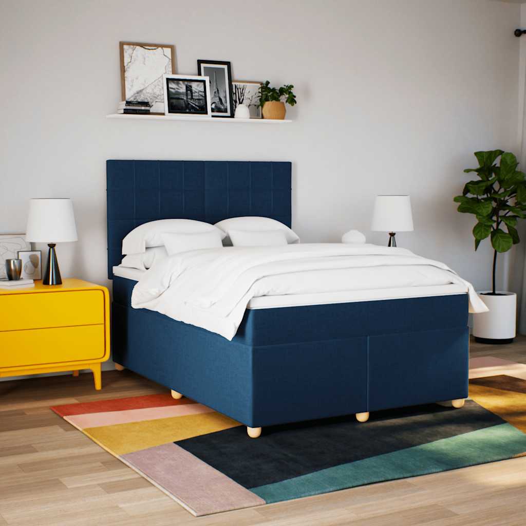 Boxspring met matras stof blauw 140x190 cm – afbeelding 3