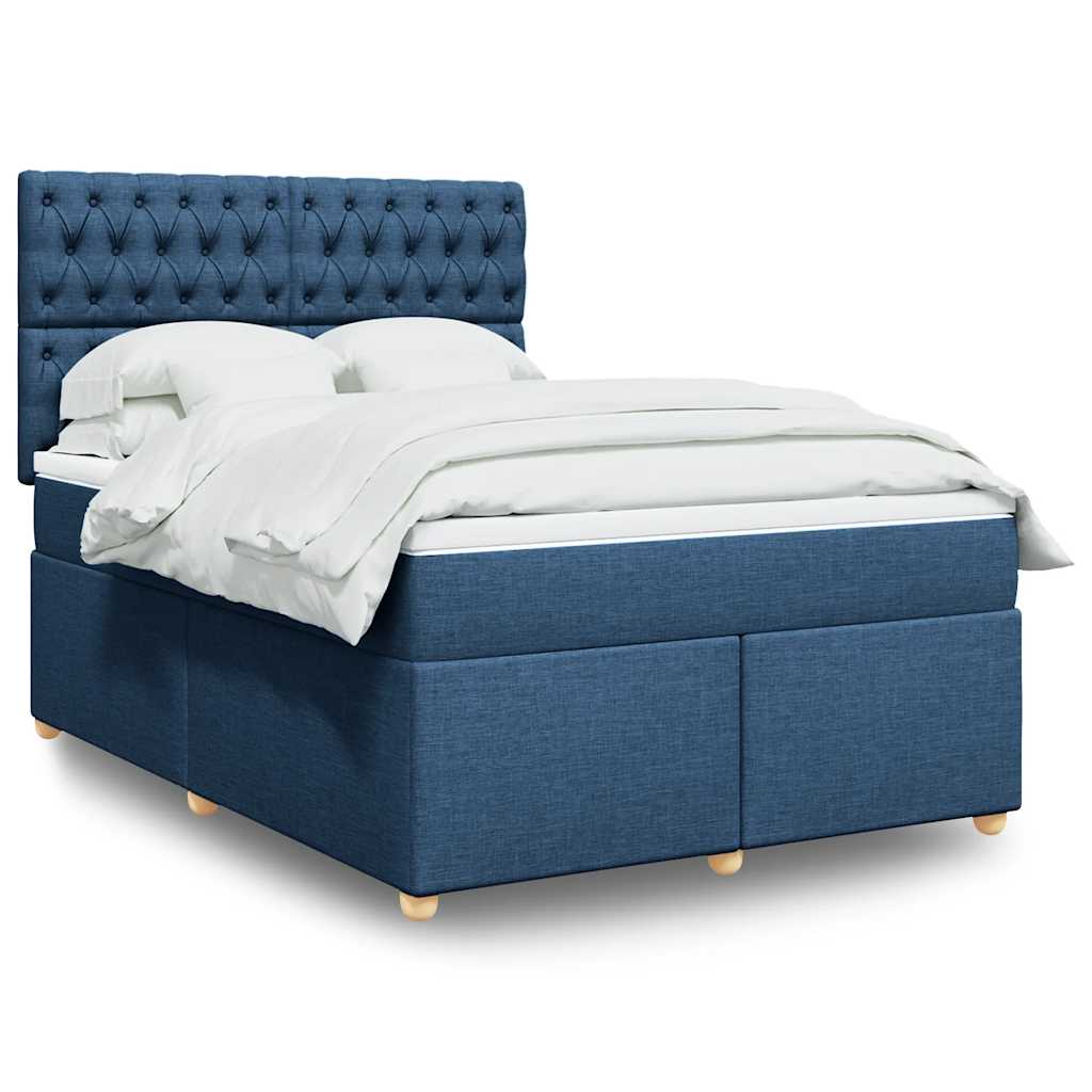 Boxspring met matras stof blauw 140x190 cm – afbeelding 1