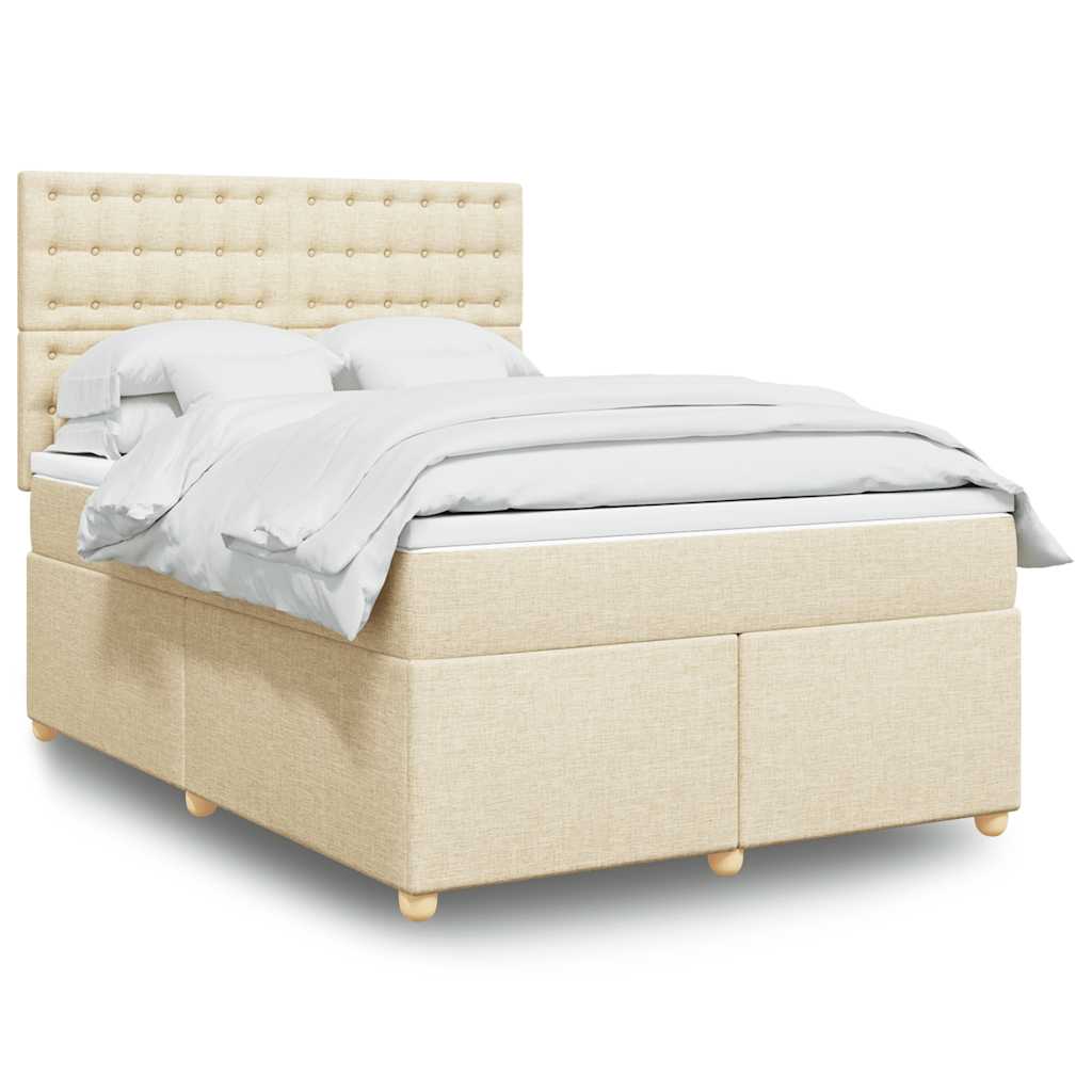 Boxspring met matras stof crèmekleurig 140x190 cm – afbeelding 1