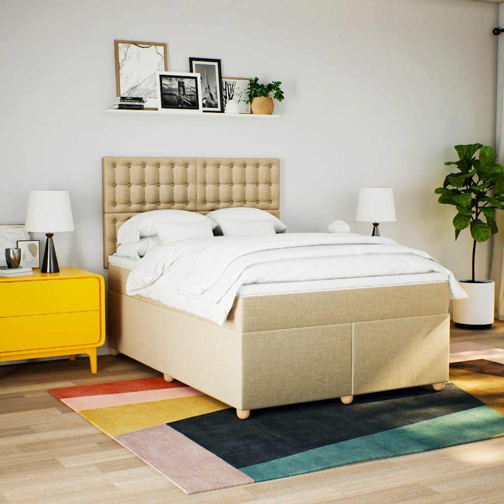 Boxspring met matras stof crèmekleurig 140x190 cm – afbeelding 3