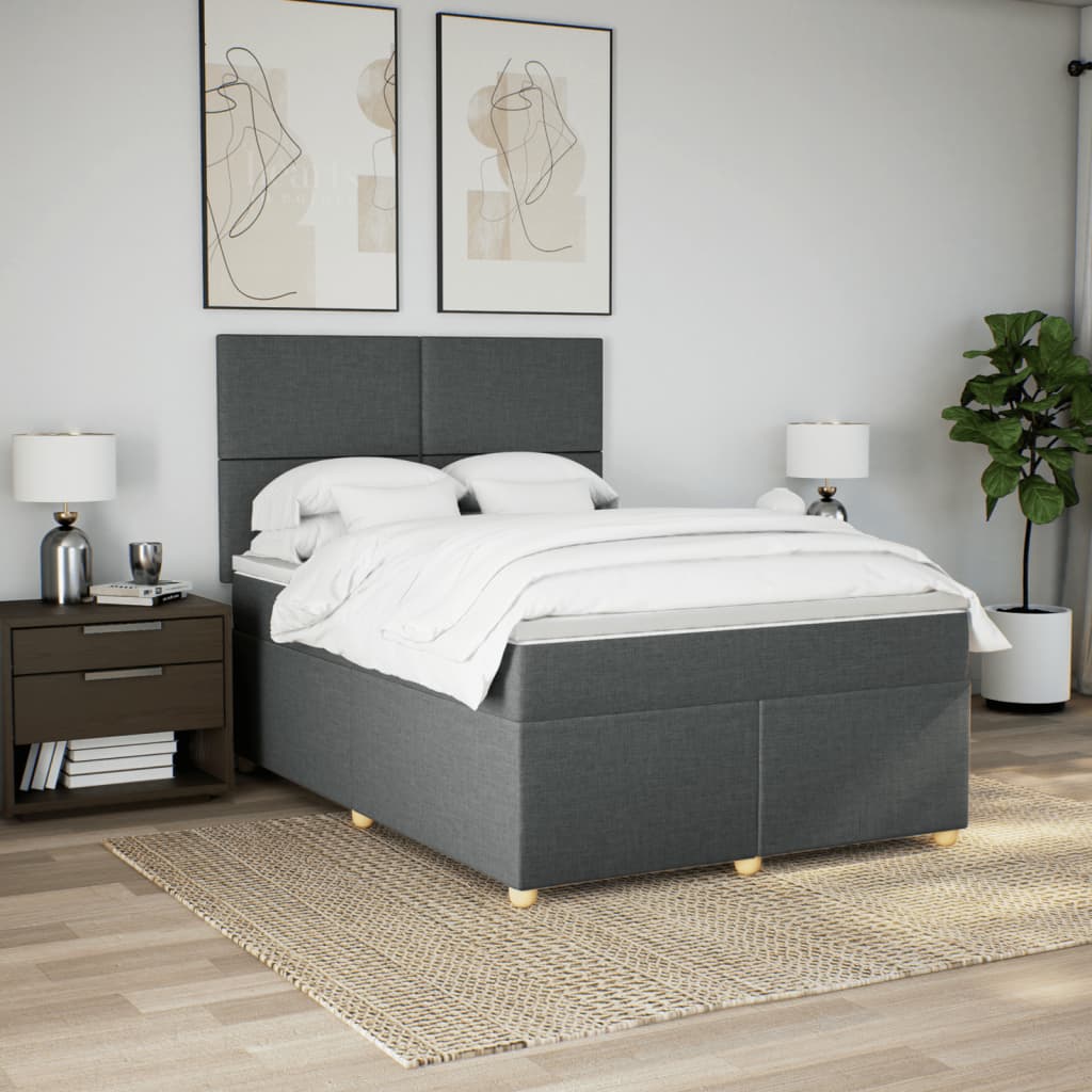 Boxspring met matras stof donkergrijs 140x200 cm – afbeelding 3