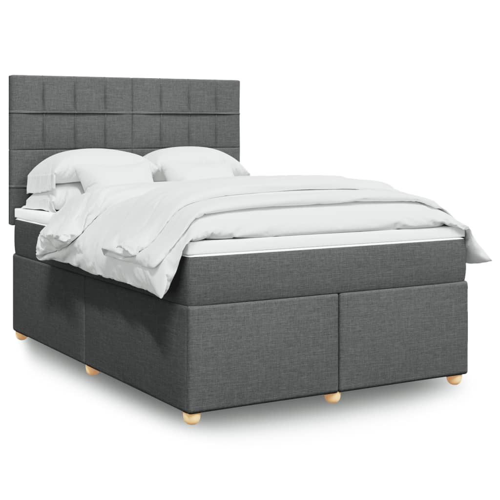 Boxspring met matras stof donkergrijs 140x200 cm – afbeelding 1