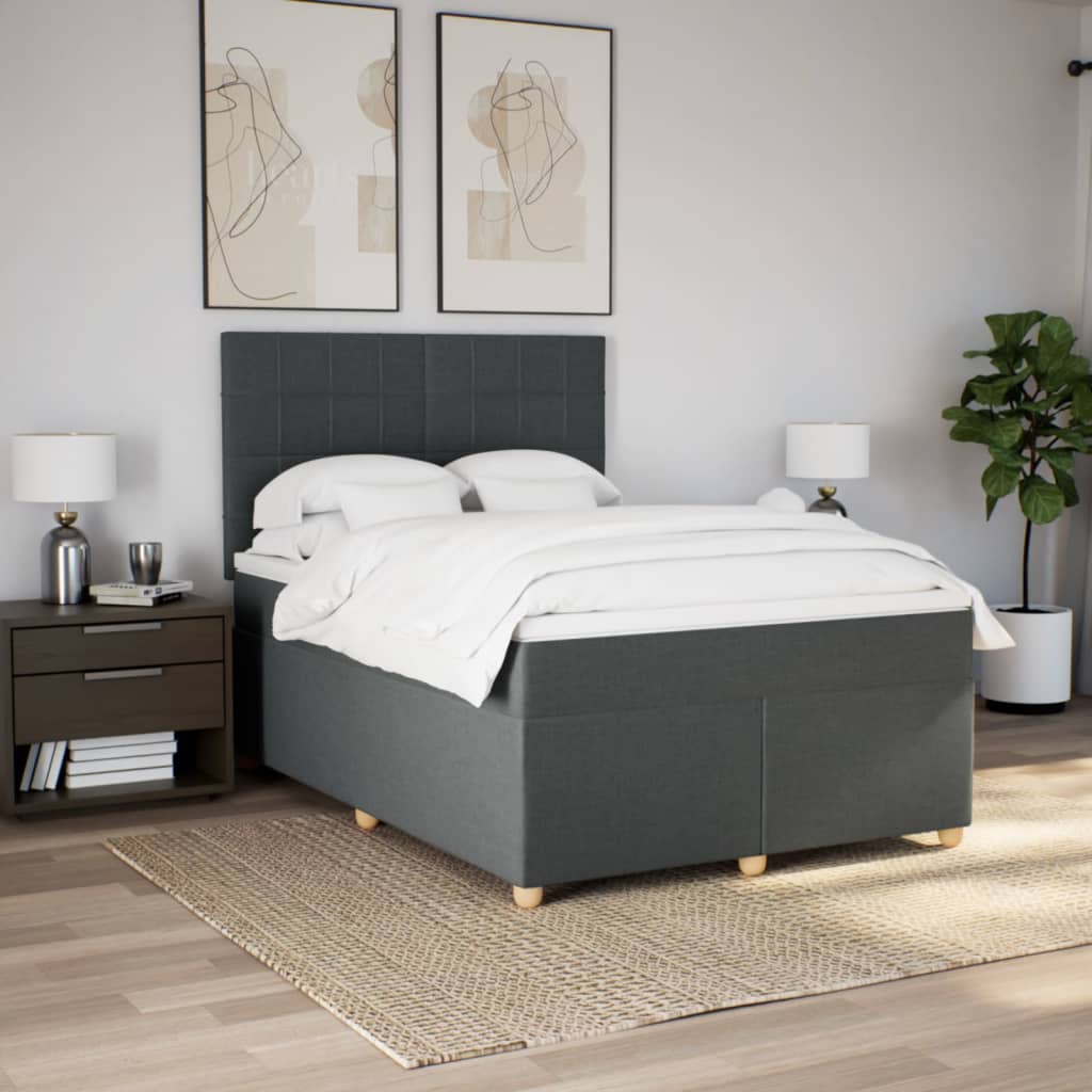 Boxspring met matras stof donkergrijs 140x200 cm – afbeelding 3