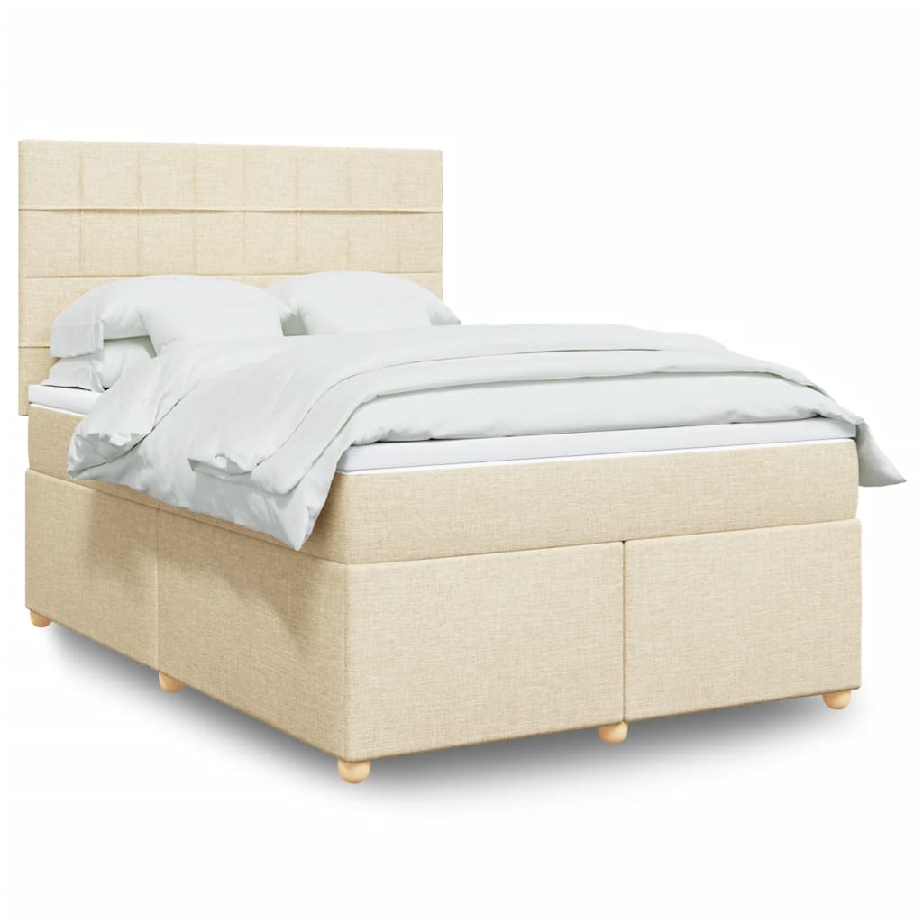 Boxspring met matras stof crèmekleurig 140x200 cm – afbeelding 1