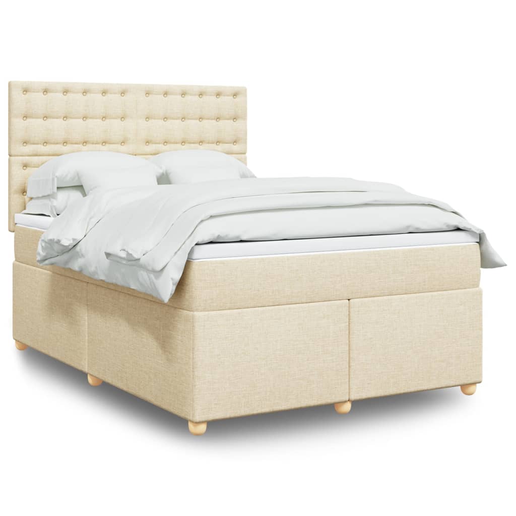 Boxspring met matras stof crèmekleurig 140x200 cm – afbeelding 1