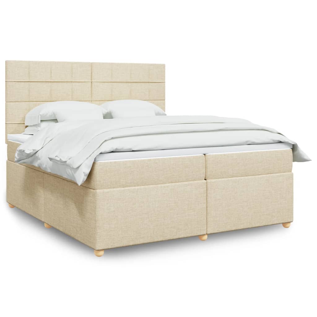 Boxspring met matras stof crèmekleurig 200x200 cm – afbeelding 1