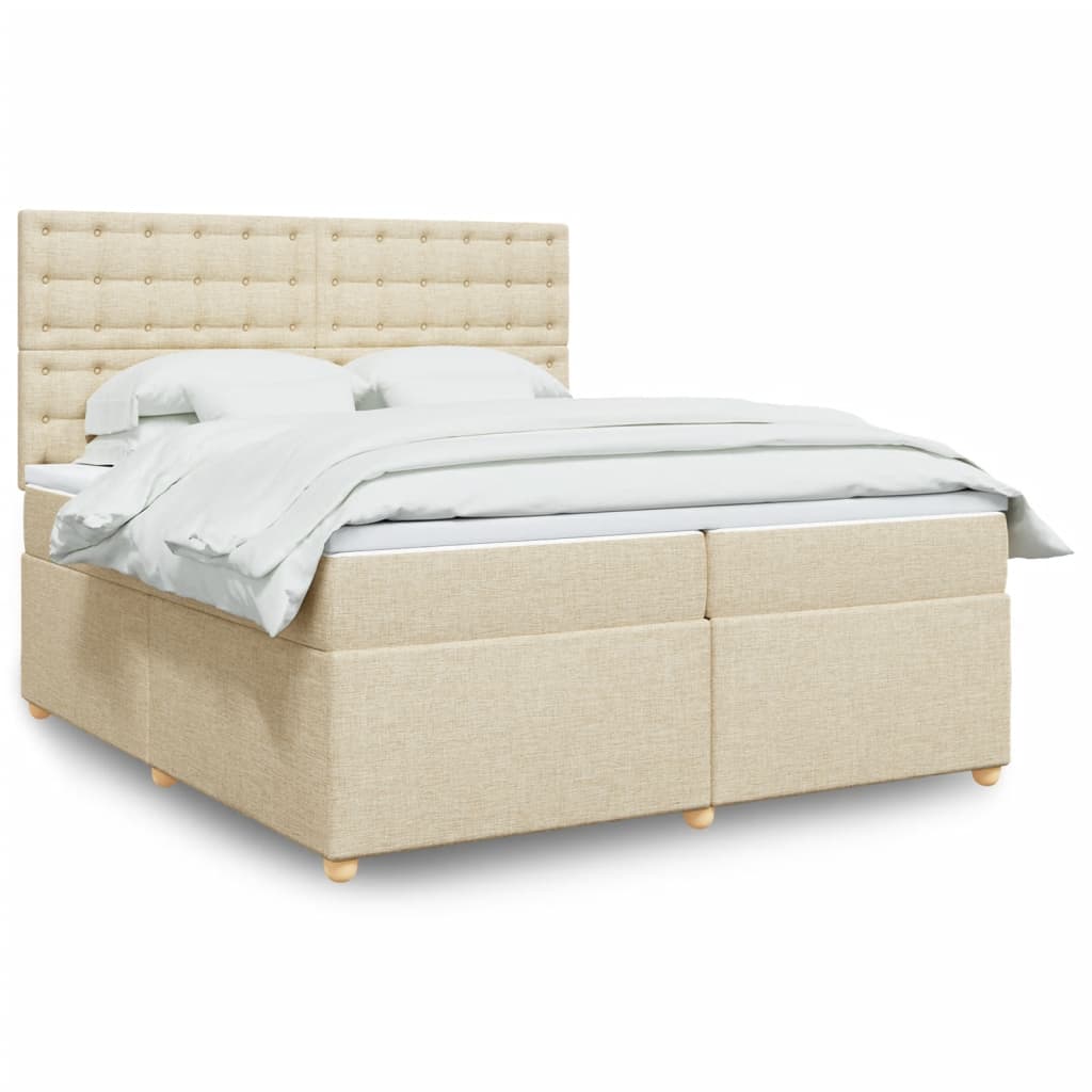 Boxspring met matras stof crèmekleurig 200x200 cm – afbeelding 1