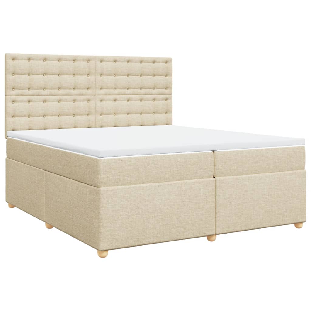 Boxspring met matras stof crèmekleurig 200x200 cm – afbeelding 2