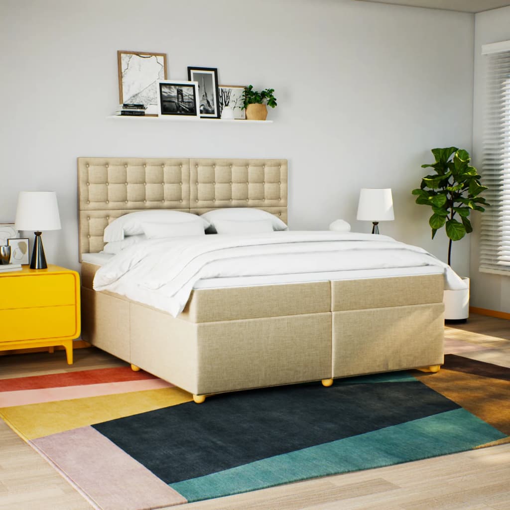 Boxspring met matras stof crèmekleurig 200x200 cm – afbeelding 3