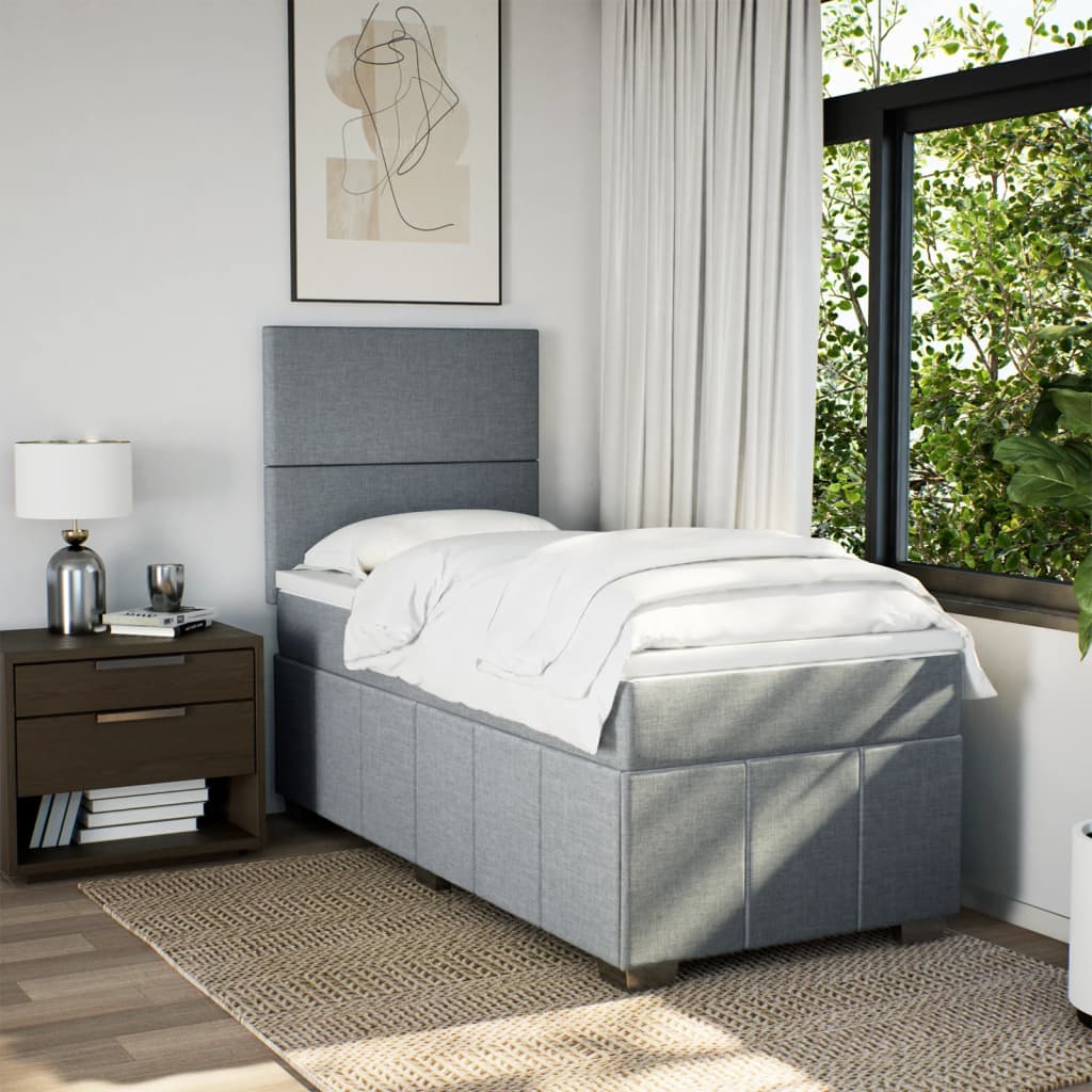 Boxspring met matras stof lichtgrijs 80x200 cm – afbeelding 3