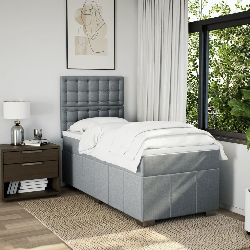 Boxspring met matras stof lichtgrijs 80x200 cm – afbeelding 3