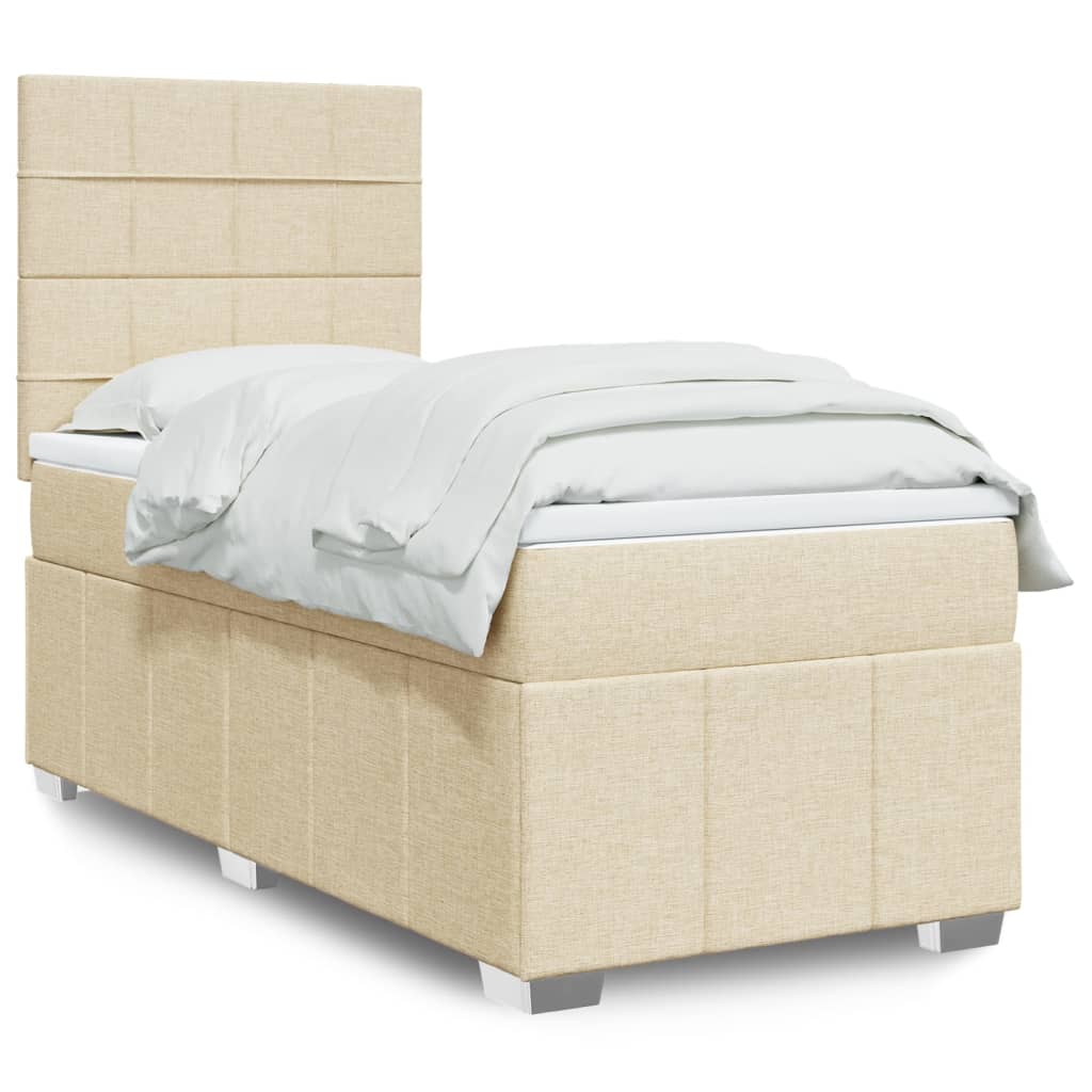 Boxspring met matras stof crèmekleurig 90x190 cm – afbeelding 1