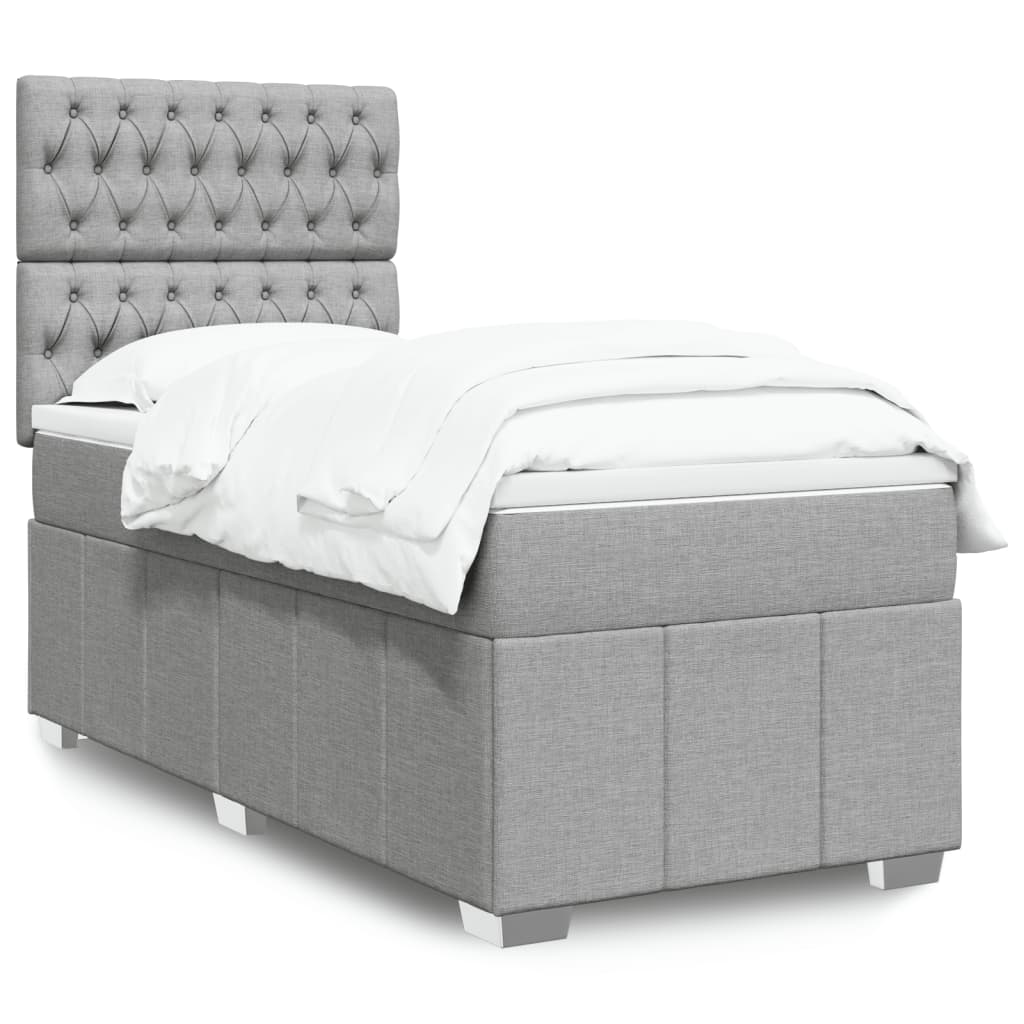 Boxspring met matras stof lichtgrijs 90x190 cm – afbeelding 1