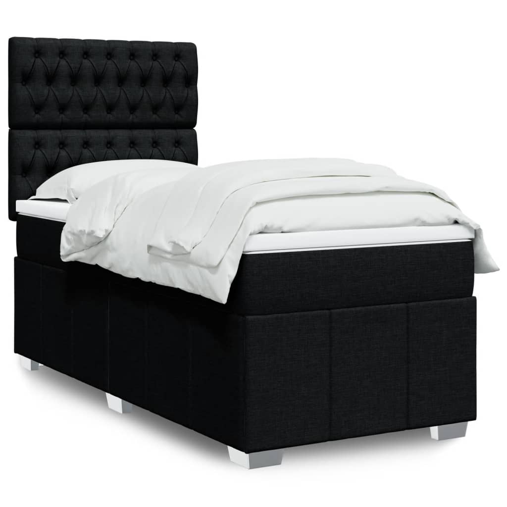 Boxspring met matras stof zwart 90x190 cm – afbeelding 1