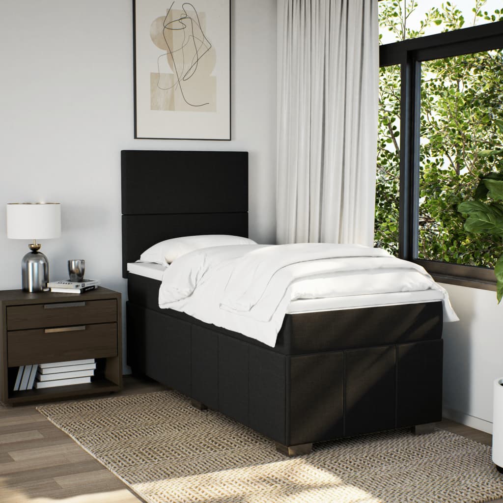 Boxspring met matras stof zwart 90x200 cm – afbeelding 3