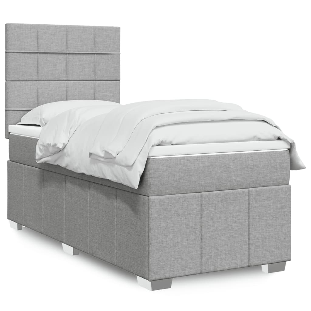 Boxspring met matras stof lichtgrijs 90x200 cm – afbeelding 1
