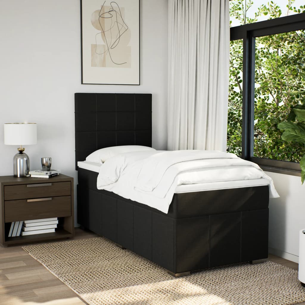 Boxspring met matras stof zwart 90x200 cm – afbeelding 3