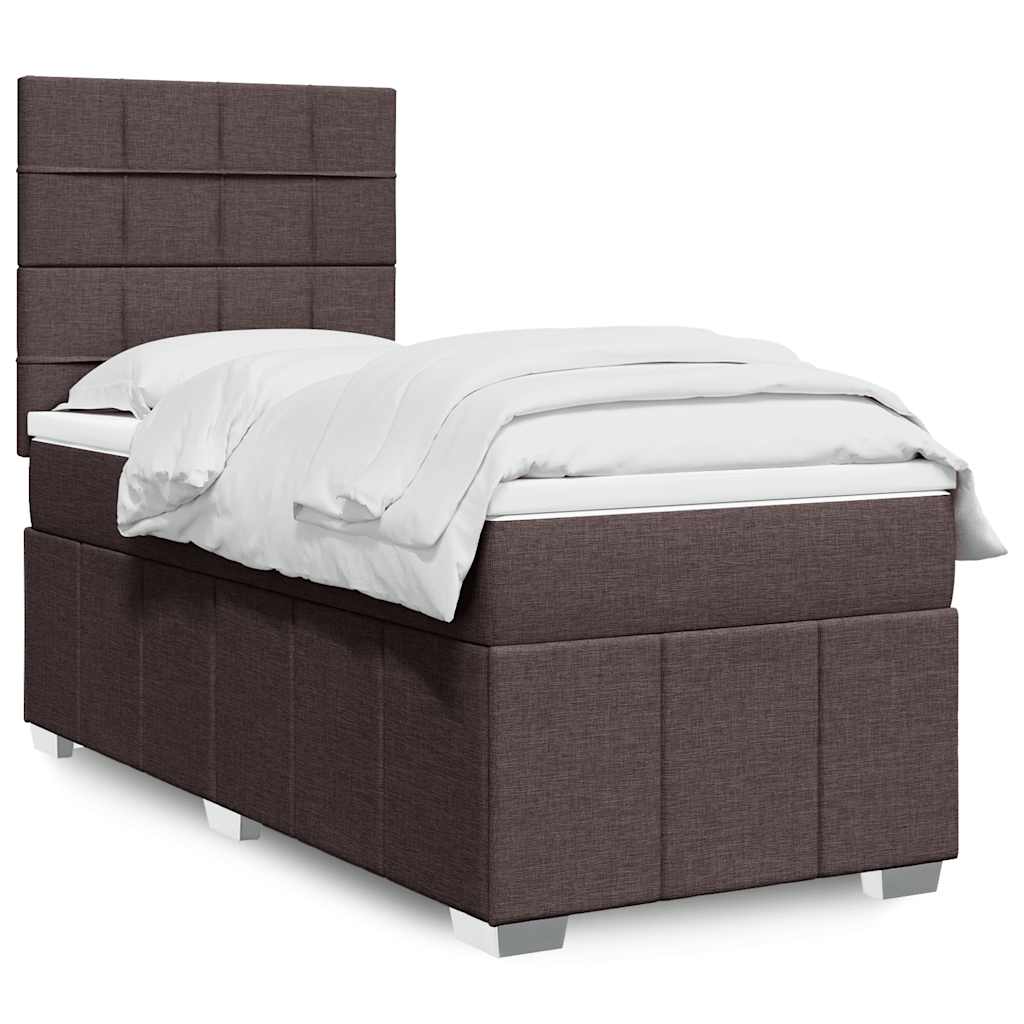 Boxspring met matras stof donkerbruin 90x200 cm – afbeelding 1