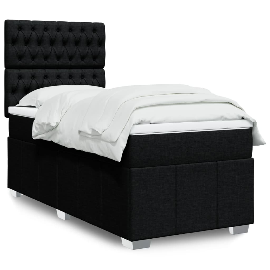 Boxspring met matras stof zwart 90x200 cm – afbeelding 1
