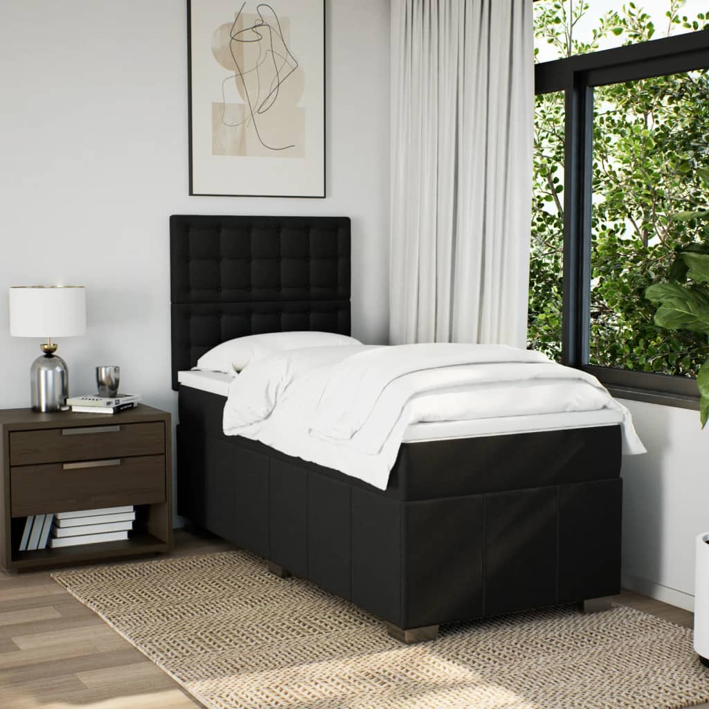 Boxspring met matras stof zwart 90x200 cm – afbeelding 3