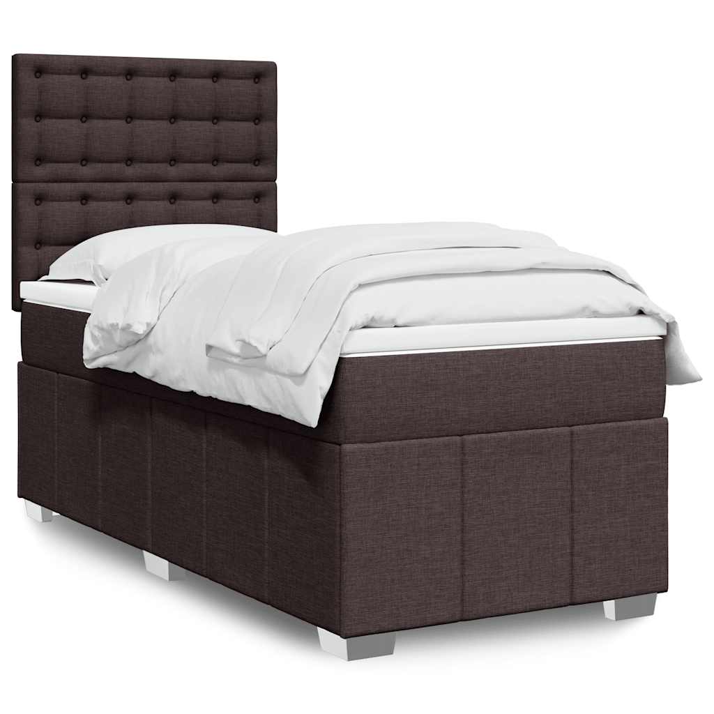 Boxspring met matras stof donkerbruin 90x200 cm – afbeelding 1