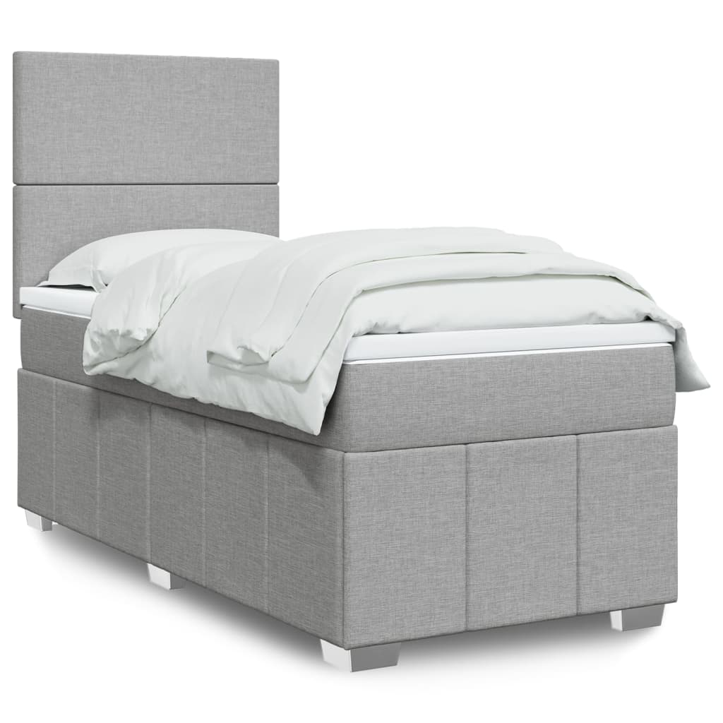 Boxspring met matras stof lichtgrijs 100x200 cm – afbeelding 1