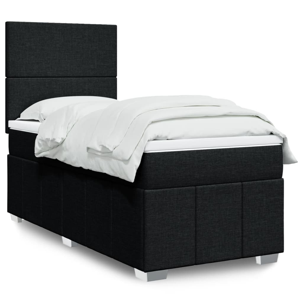 Boxspring met matras stof zwart 100x200 cm – afbeelding 1