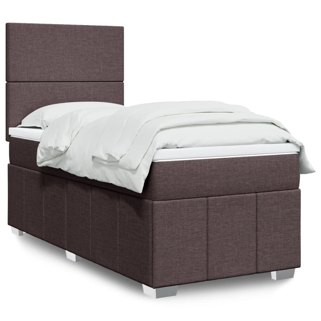 Boxspring met matras stof donkerbruin 100x200 cm – afbeelding 1