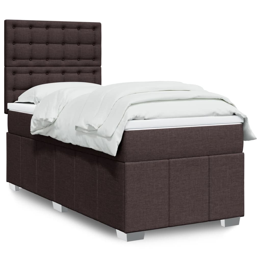 Boxspring met matras stof donkerbruin 100x200 cm – afbeelding 1
