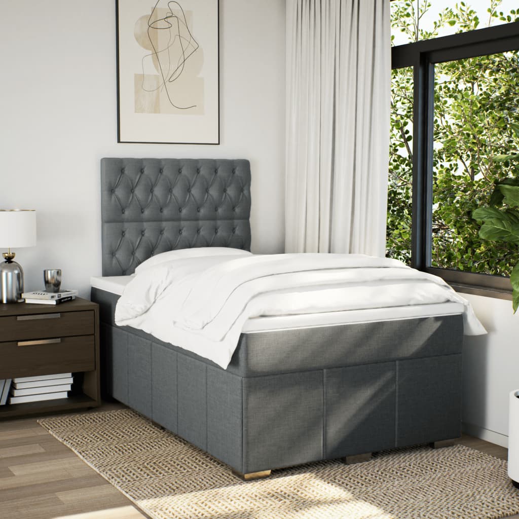 Boxspring met matras stof donkergrijs 120x190 cm – afbeelding 3