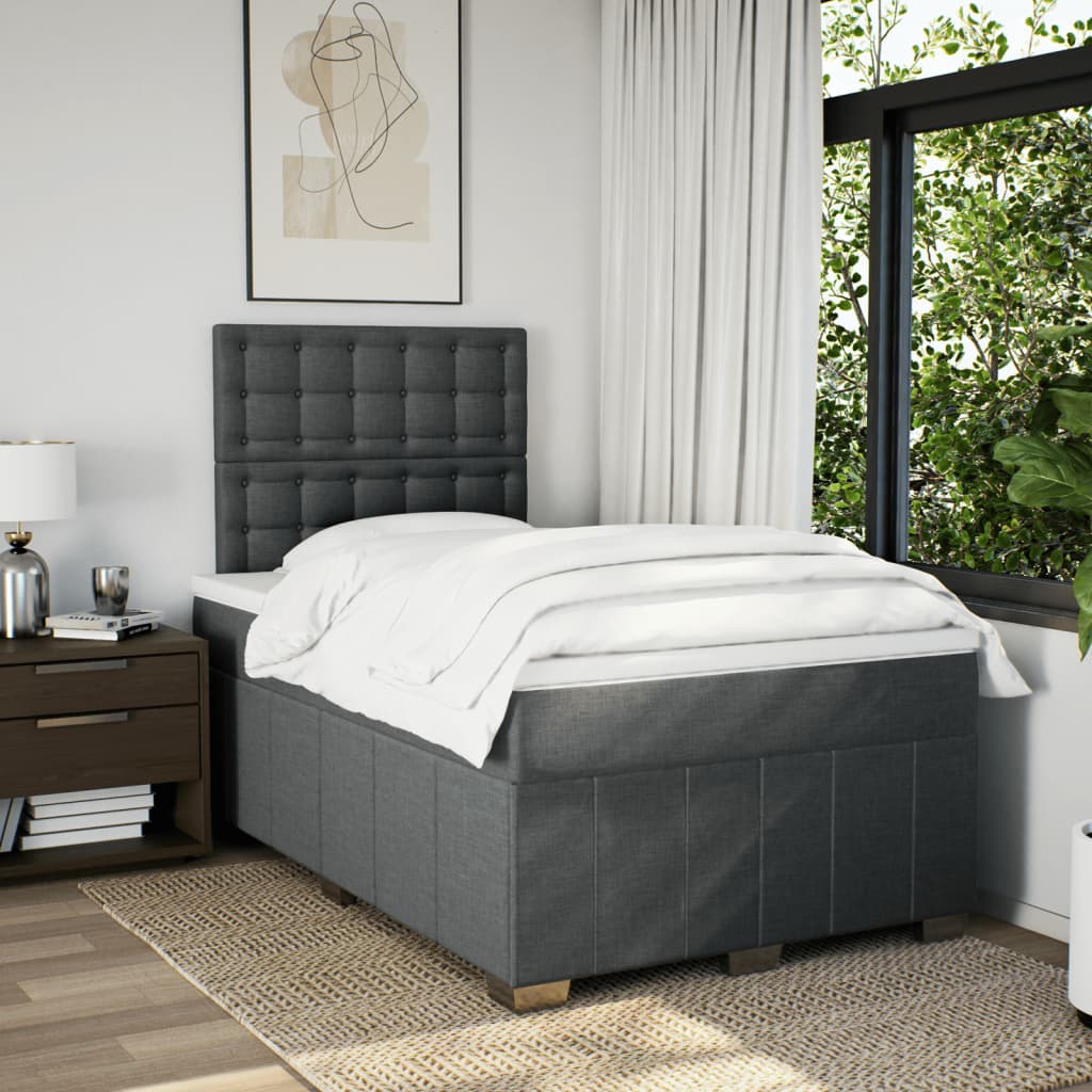 Boxspring met matras stof donkergrijs 120x190 cm – afbeelding 3