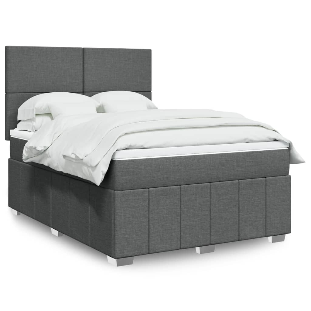 Boxspring met matras stof donkergrijs 140x190 cm – afbeelding 1