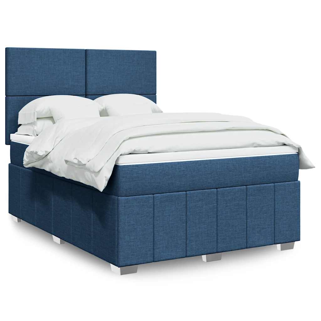 Boxspring met matras stof blauw 140x190 cm – afbeelding 1